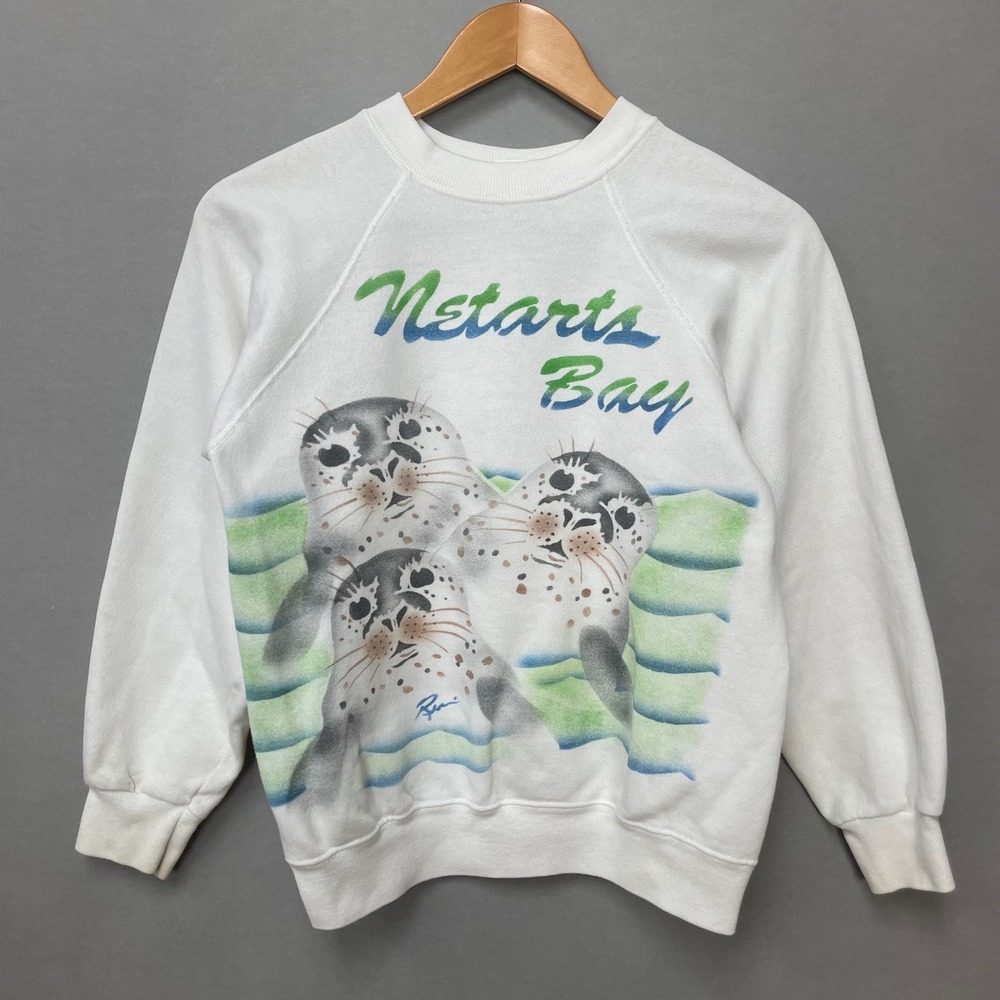 Vintage Sweatshirt Seals Oregon Coast Netarts Bay Airbrushed Small Animal Beach